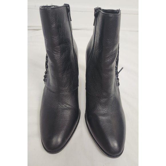 Aldo Women's Sz. 9 Black Leather Fringe Heeled Ankle Booties - Picture 2 of 7